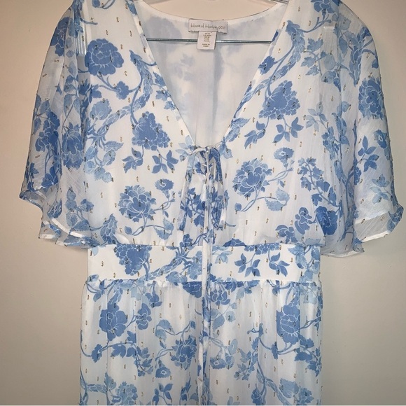 House of Harlow 1960 Blue and White Flutter Sleeve Maxi Dress M - Picture 11 of 14
